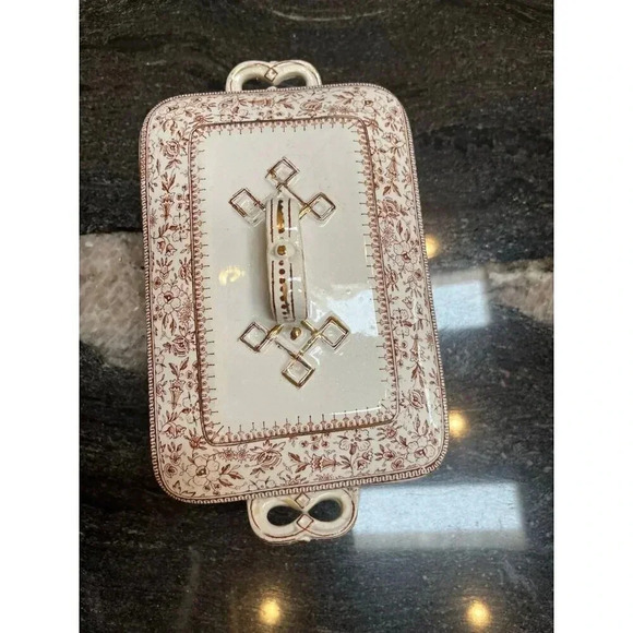 Antique Porcelain /Ceramic Trinket Box with Gold Trim - Picture 10 of 10